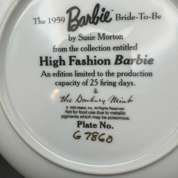 Barbie Bride To Be Porcelain 1990 Collector Plate Morton Danbury Mint  #G7860 - Picture 5 of 5